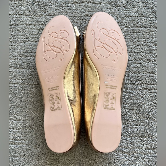 Ted Baker Immep Rose Gold Leather Bow Ballet Flats - Picture 3 of 12